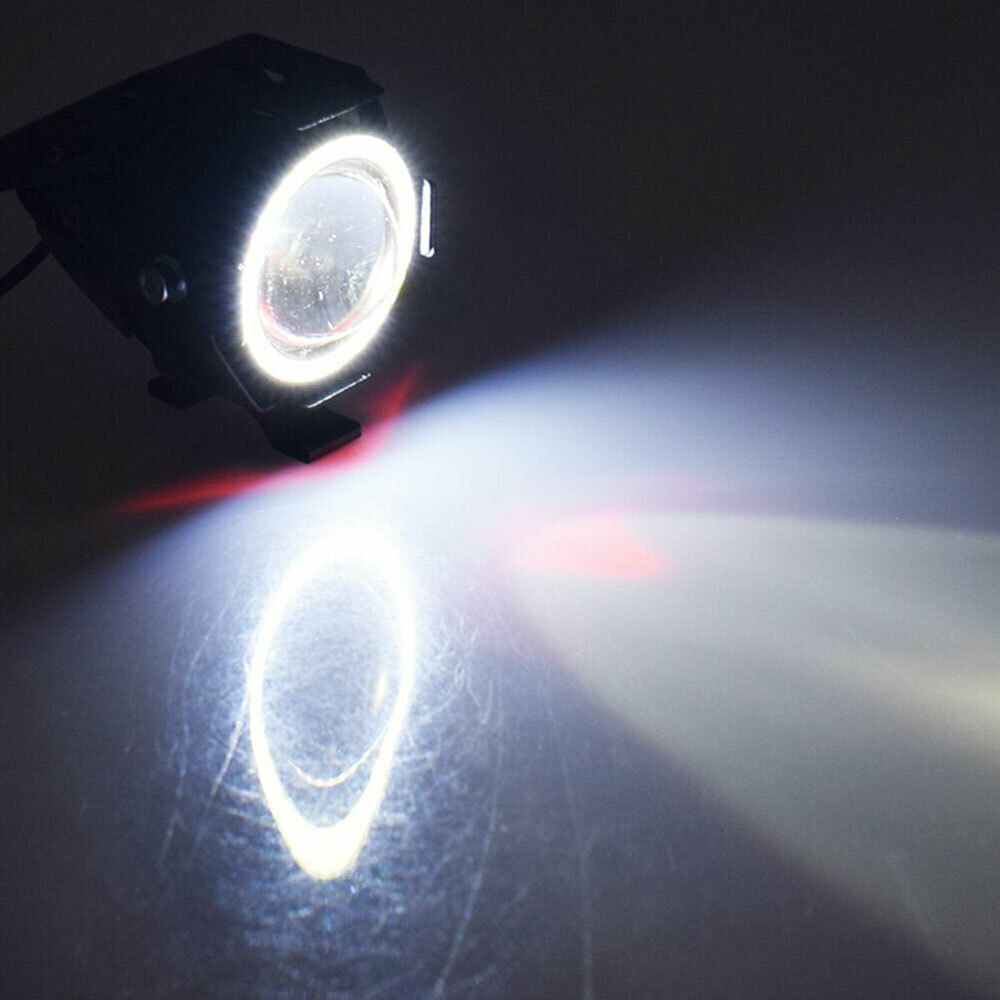 Προβολάκι Ομίχλης LED Μοτοσυκλέτας U7 Angel Eyes (Λευκό) 125W 12V - 1 τμχ  Μαύρο - OEM